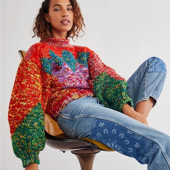 NWT Free People Plush Armour Mock Neck Chunky Sweater Size XS/S Merino Wool Z207